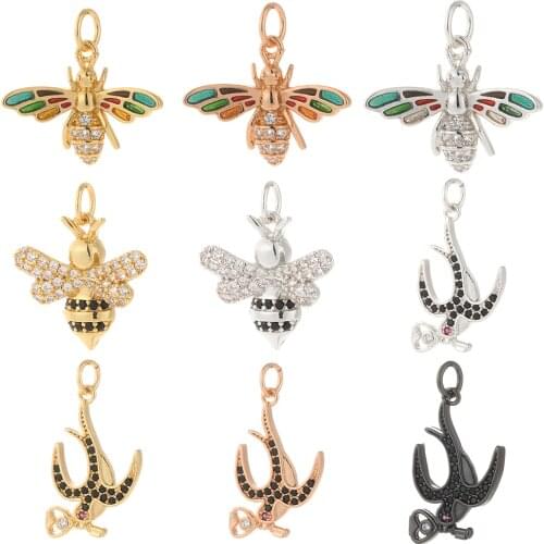 Animals Charms for Jewelry Making Swallow Bee Designer Jewelry Charms for Diy Earrings Necklace Bracelet Charm Copper