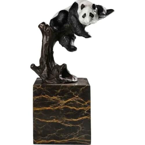 Cute Panda Statue Bronze Chinese Unique Wild Animal Sculpture Vintage Figurine Art for Living Room Decor Child Gifts