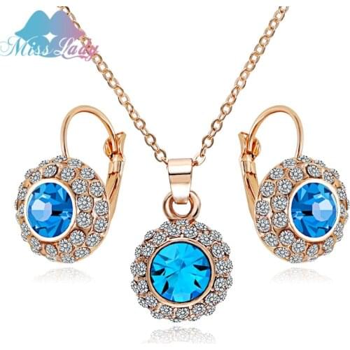 Miss Lady Rhinestone Vintage Moon River Crystal Jewelry Sets necklaces drop earrings Ring Fashion Jewelry for women MLY4335-2