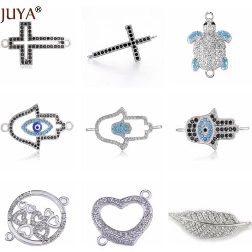 JUYA Trendy 10 Styles Copper Metal Inlay Zircon Rhinestone Series Connectors Charms For Making Bracelets Necklaces Accessories