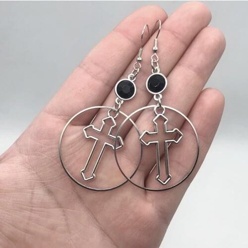 Fashion Handmade Simple Cool Punk Vintage Color Cross Charms Drop Earrings Jewelry Best Gift for Women Girls