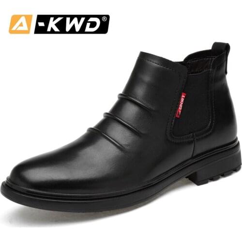Fashion Slip-on Winter Men Boots With Fur Keep Warm Winter Boots Men Outdoor Genuine Leather Rain Boots Men Breath Single Shoes