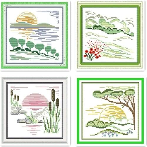 Small fresh scenery 11CT 14CT cross stitch kit, four seasons view small size needlework students diy handmade embroidery