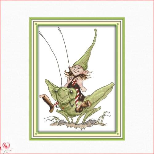 Grasshopper Elf Pattern Cross Stitch Kit 14CT 11CT Counted Printing Fabric DIY Chinese Embroidery Kit Home Wall Deco Painting