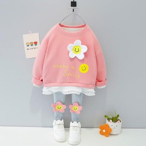 Baby Girl Outfit Korean Toddler Long Sleeve O-Neck Flower Hoodies+Leggings Two Piece Newborn Set Infant Girls Casual Baby Suit