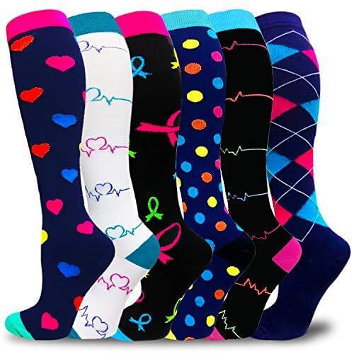 6 Pairs/Pack Compression Socks Women Men Knee High Sports Socks for Running Marathon Cycling Edema Diabetes Varicose Veins Socks