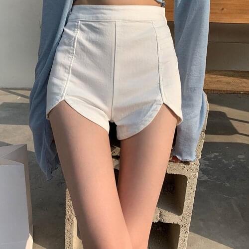 2021 New Black White spring and summer fashion high waist slim elastic shorts female Side Zippers Skinny shorts