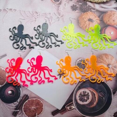 New Punk Neon Pink Acrylic Octopus Earrings For Women Girls Geometric Big Long Drop Dangle Earrings Brincos Fashion Jewelry Gift
