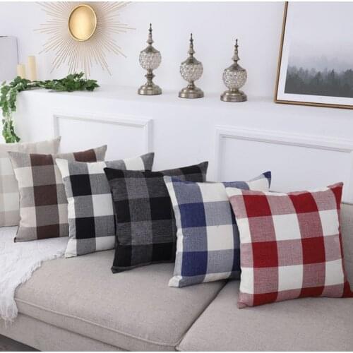 New Linen Solid Color Plaid Pillowcase Sofa Cushion Cover Lumbar Pillow Case Modern Home Double-sided Printing Linen Checkered