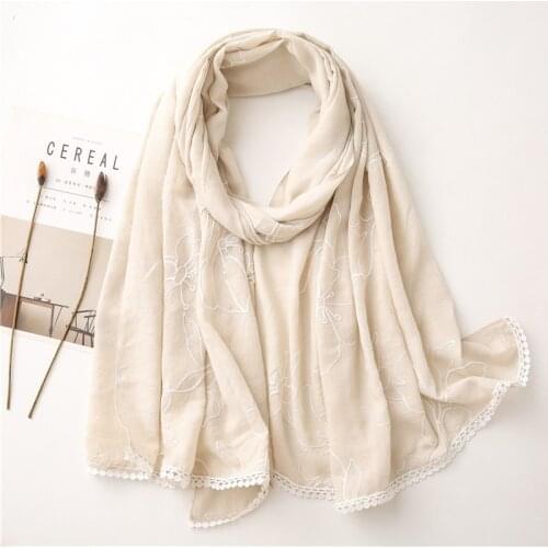Plain Embroider Floral Cotton Scarves Women Autumn Fashion LACE Chain Scarves Neck Head Shawls And Wraps Lady Pashmina Bandanas