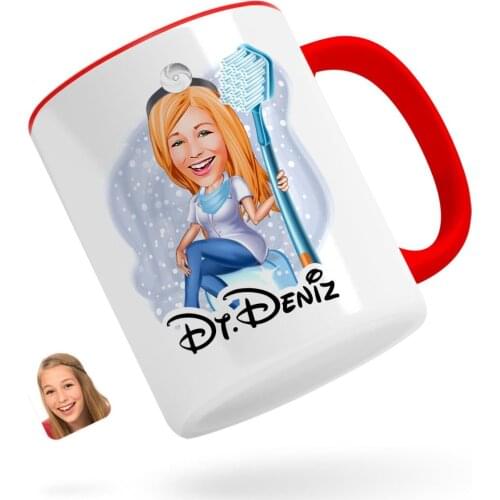 Personalized Women 'S Dentist Caricature Of Red Mug Bardak-2