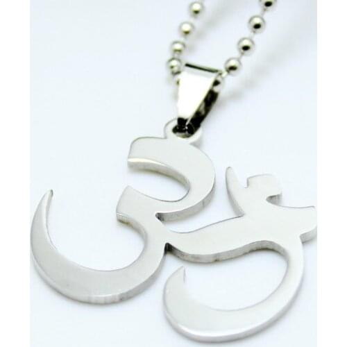 Silver plated Tone Stainless Steel Hinduism Yoga AUM OM Charm Pendant Necklace W/ 60CM Chain Free Shipping