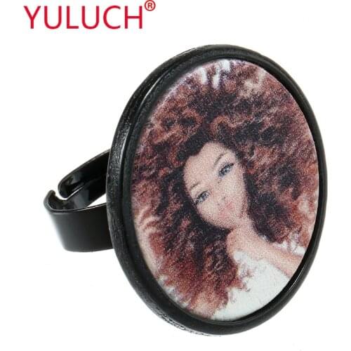 YULUCH 2019 Luxury pop jewelry fashion woman wedding ring for alloy inlaid wood round printing ethnic ring gift