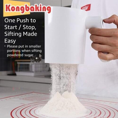 KongBaking Electric Flour Sieve Icing Sugar Powder Handheld Stainless Steel Flour Screen Cup Shaped Sifter Pastry Cake Tool