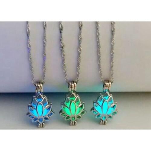 Luminous Glowing In The Dark Moon Lotus Flower Shaped Pendant Necklace For Women Yoga Prayer Buddhism Jewelry
