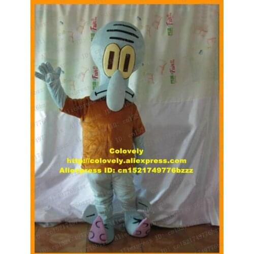 Lucky Gray Squidward Tentacles Octopus Devilfish Octopi Mascot Costume With Bright Yellow Eyes Black Pursed Mouth No.6606 FS