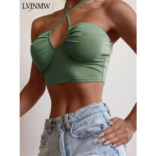 LVINMW Sexy Solid Lace Up Bow Halter Ruched Crop Top Fashion Sleeveless Backless Tube Tops Female Streetwear Tops 2019 New Women