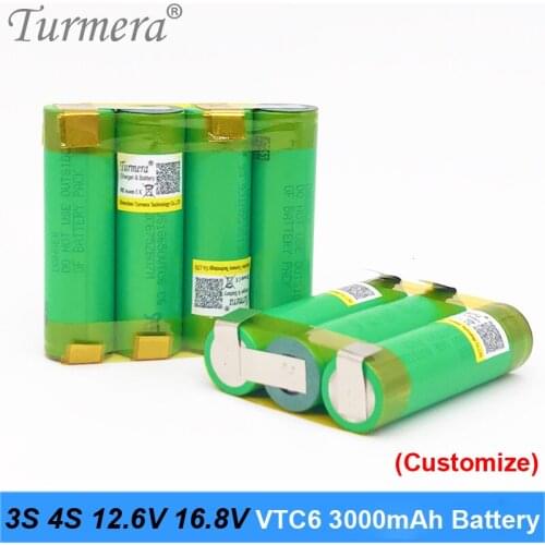 Turmera vtc6 3000mah battery 3s 12.6v 4s 16.8v battery for screwdriver battery with weld soldering strip customize battery n7 Tu