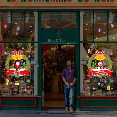 Wreath Santa Claus Snowman Christmas Window Sticker Wall Decor Merry Christmas Decor For Home Welcome Happy New Year Stickers