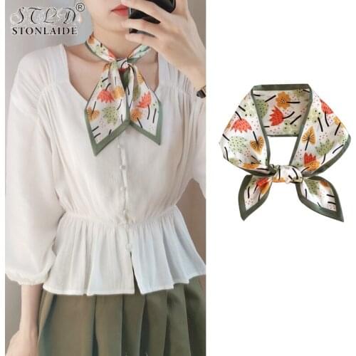 Spring/Autumn Korean Scarf Flower Printing Scarf Women Bags Ribbon CHIC Neckerchief Double Layer All-match Hair Scarf Female