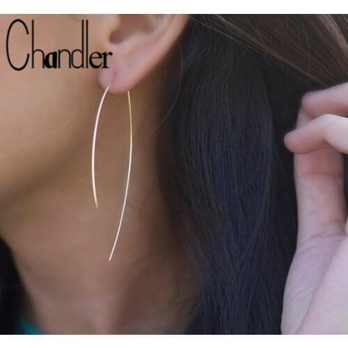 Chandler Korea Abstract Art Drop Dangle Earrings for Women Long Metal Fish Shape Line Earings Brincos Pendientes Fashion Jewelry