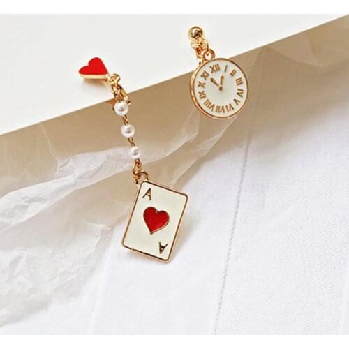 Hot Selling Rock Dangle Earrings For Women Girls Poker Clock Asymmetrical Statement Earring Long Created Pearl Brincos Jewelry