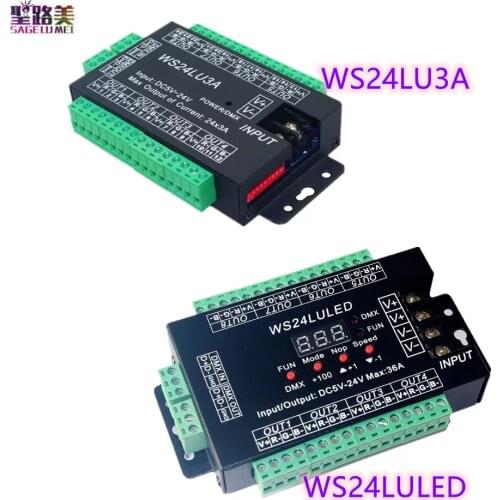 WS24LU3A 24x3A WS24LULED DC5-24V 24CH DMX Controller 24 Channel DMX 512 Decoder RGB Controller for RGB LED Strip Module Lights