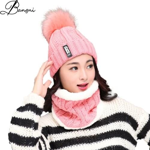 Womens Winter Hat Beanies For Women Knitted Acrylic Hats Solid Skullies Beanies Knit Big Fur Pompom Skating Caps Female Beanie