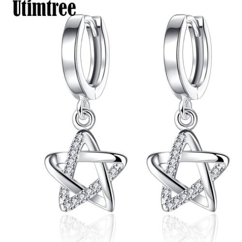 New Arrival Lucky Star 925 sterling silver Cubic Zircon Dangle Earrings Wedding Accessories Women Drop Earring Jewelry