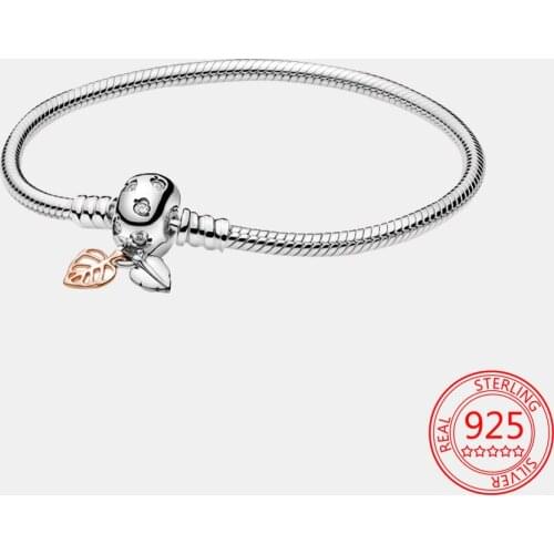 Hot Sale 100% 925 Sterling Silver for Women Sterling Silver Jewelry Gift Tree Leaves Leaf Snake Chain Original Bracelet Bangle