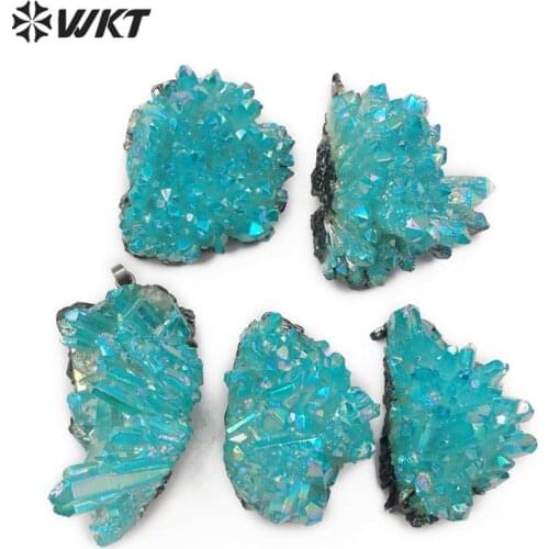 WT-P1446 WKT Aqua Aura Quartz Pendant Gun Black plated pendant Women Fashion Necklace Pendant Jewelry