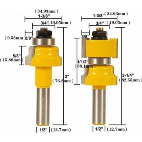 2pcs 12mm 1/2 Inch Shank Window Sash Router Bits Set Glass Door Tenon Milling Cutter Woodworking for Wood Machine MC03151