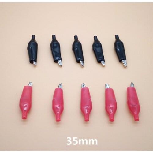 20PCS 35MM Alligator Clip Probe Metal Crocodile Electrical Clamp For Testing Meter Black And Red With Plastic Boot