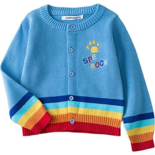 2021 Autumn Winter Kids Baby Boys Girl Knitted Embroidery Rainbow New Casual Cotton Cute Warm children Cardigan girl sweaters