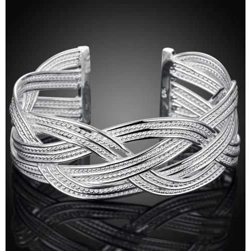925 Free Shipping Sterling Silver Bangle Bracelet, 925 Silver Fashion Jewelry Big Weaved Bangle /Aflaiwsa Ainaizua