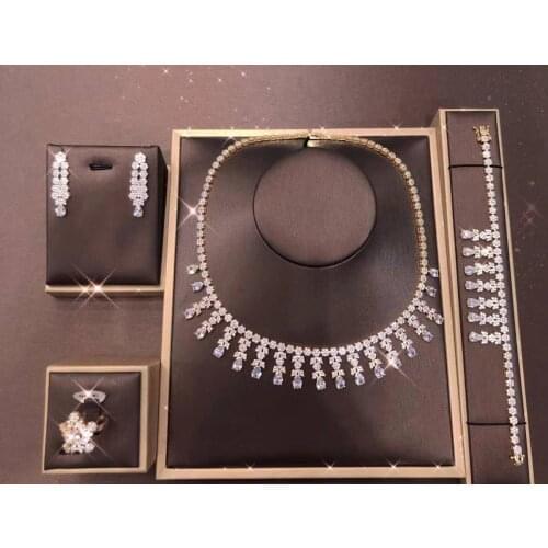 AccKing 4pcs Bridal Zirconia Full Jewelry Sets For Women Party, Luxury Dubai Nigeria CZ Crystal Wedding necklace sets