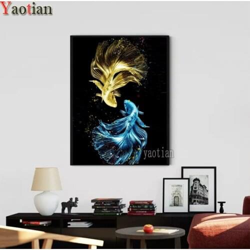 DIY Diamond Embroidery Goldfish Couple Rhinestones 5D Diamond Painting Mosaic Fish Color Animal Cross Stitch Kit Handmade Gift