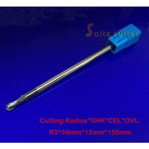 Free shipping 1pc radius=3mm hrc55 R3*12*D6*150 2 Flutes Ball nose end mill Spiral Bit Milling Tools CNC cutter Router bits