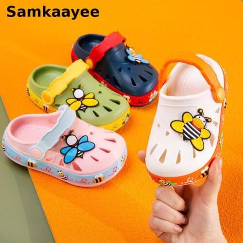 0-6y Kids Mules Clogs Summer Baby Girls Boys Sandals Cartoon Toddler Beach Bees Slippers Children Non-Slip Cute Garden Shoes Y27