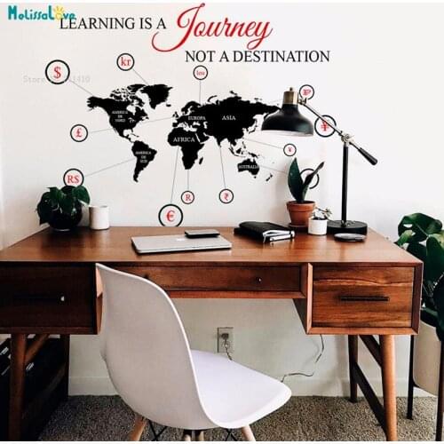 Two Color World map Wall Sticker Urrency Decals Office Home Decoration Living Room Quote Vinyl Removable Art Murals YT1052