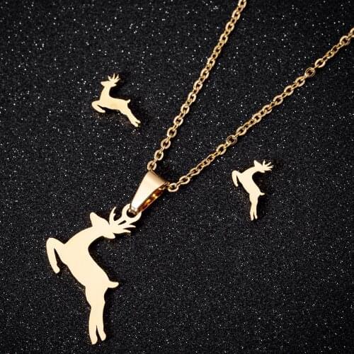 Dainty Running Deer Necklace Pendant Stainless Steel Deer Cheap Jewelry Sets for Women Animal Earrings New Year Gift