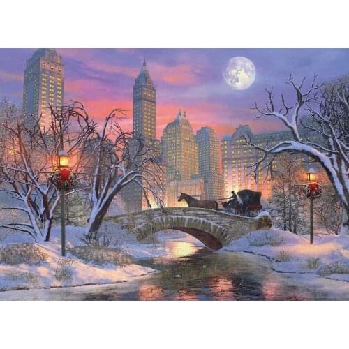 JOHNSON Christmas Eve New York City Full Moon Skyline Bridge River Tree Light backdrops Computer print party backgrounds