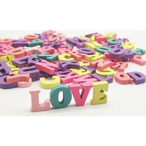 50pcs DIY ornaments handmade decorative wood pieces color mixed letters,numbers wooden block for jewelry making Accessories