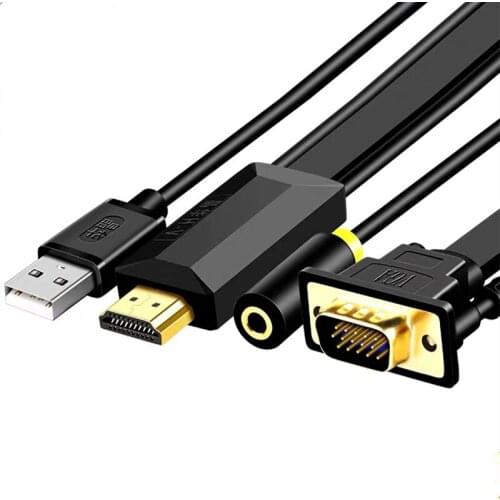 HDMI Male To VGA Male Cable 3 in 1 USB 3.5mm Audio 1080P laptop connection monitor TV projection same screen HD conversion Cable