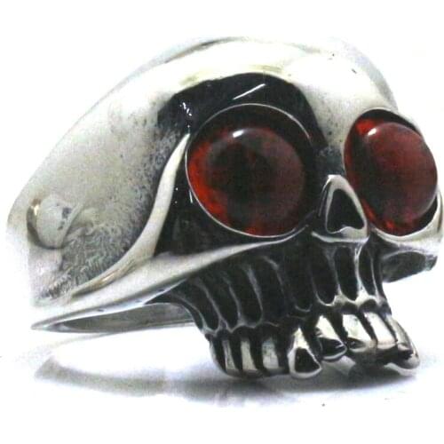 316L Stainless Steel Cool Red Eye ball Hot Skull Ring Newest