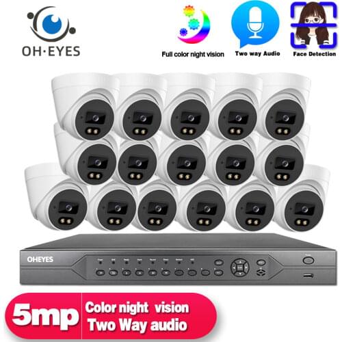 16CH 5MP POE Dome Camera System Set Color Night Vision 4K 8CH NVR CCTV IP Camera System Home NVR Security Video Surveillance Kit