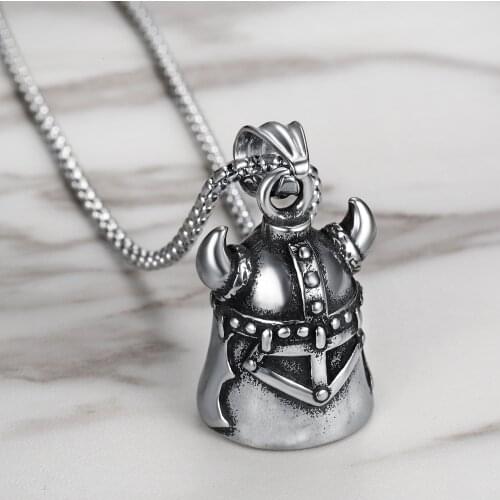Personality Stainless Steel Horned Warrior Bells Pendant Viking Pirate Horns Pendant Motorcycle Party Men Womens Biker Jewelry