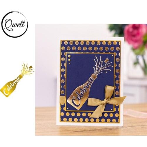 QWELL Hot Foil Plates Celebrate Wine Bottle DIY Scrapbooking Craft Paper Cards Embossing Template 2020 New Arrival