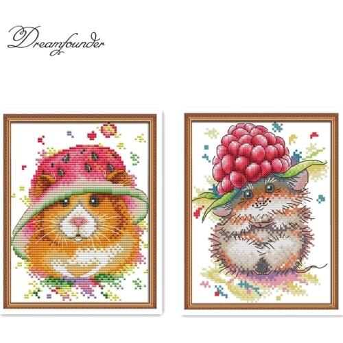 A little mouses strawberry cap cross stitch kit aida 14ct 11ct count print canvas stitches embroidery DIY handmade needlework