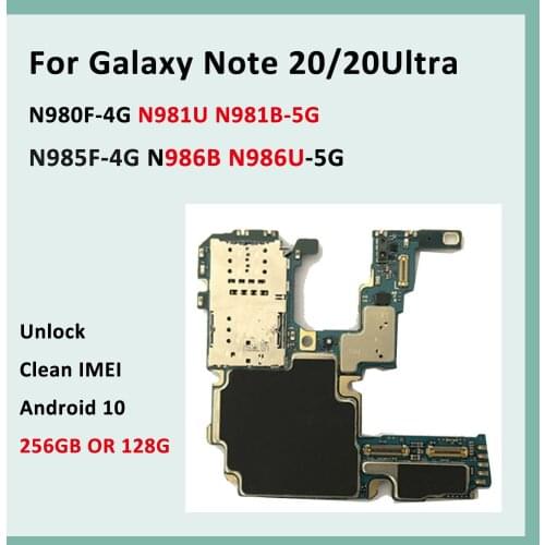 For Samsung Galaxy NOTE 20 Ultra N980F N981U N981B N985F N986U N986B Motherboard, 128G 256G Unlocked Clean IMEI Anorid 10 Update